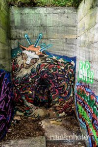 ブロックアートのメイン階段に描かれた「もののけ姫」のシシ神様